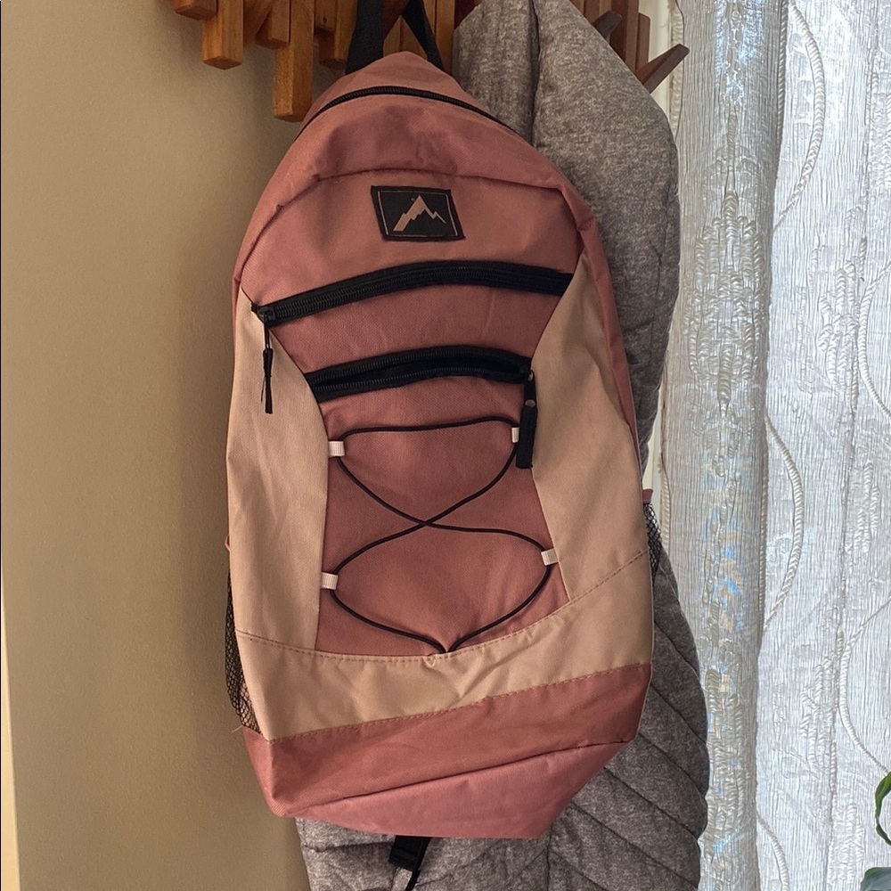 😎Mountain Logo Pink and Tan Backpack